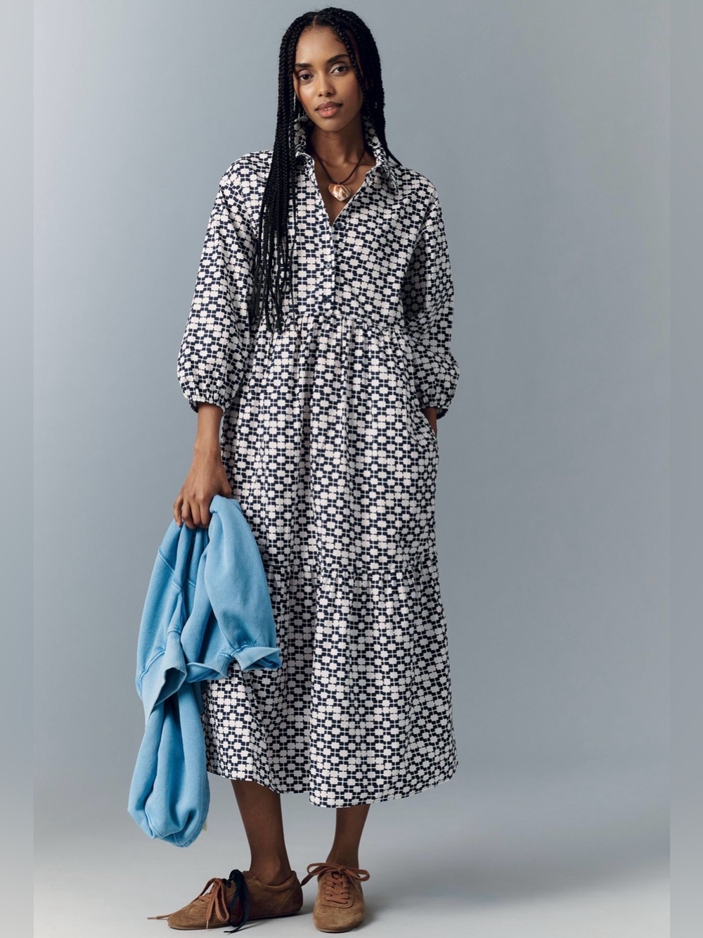 Maeve The Bettina Cotton Midi Shirtdress in Blueberry Size L